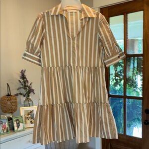 Karlie Striped Tan and White Women's Dress, Size Medium